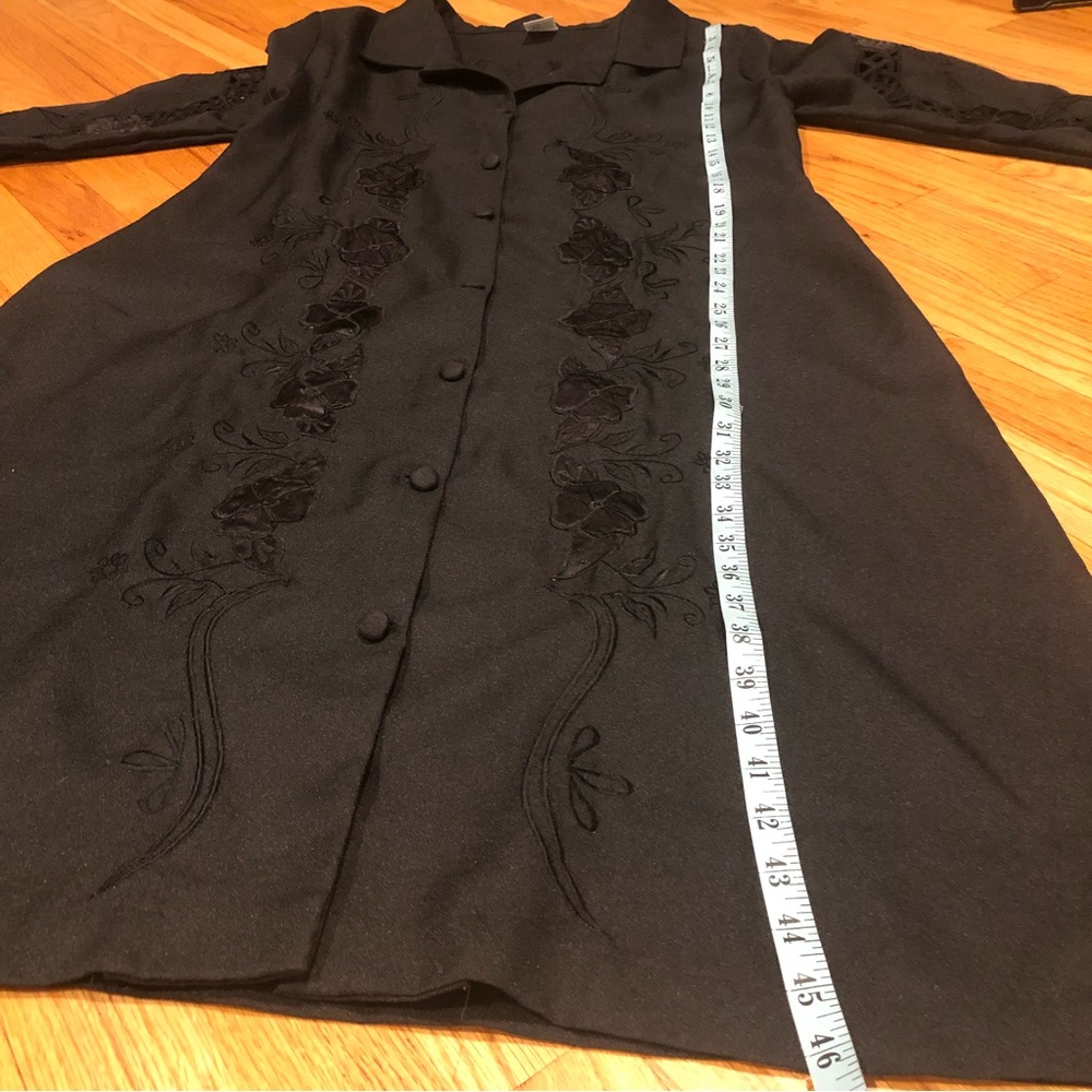 Vintage Floral Embroidered Gothic Full Length Oversized Duster / Trench Coat - Picture 16 of 16